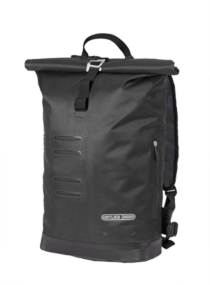 Ortlieb Velo waterproof commuter backpack in urban setting with bike