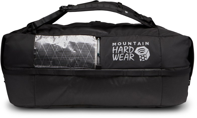 Front view of the SummitBound 75L Adventure Duffel, showcasing its durable expedition duffel bag design and large zippered opening.