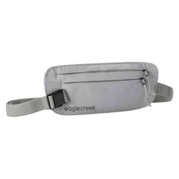 Front view of the RFID money belt showing two zippered pockets and breathable mesh