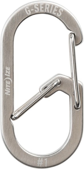 Stainless steel carabiner keychain attached to a belt