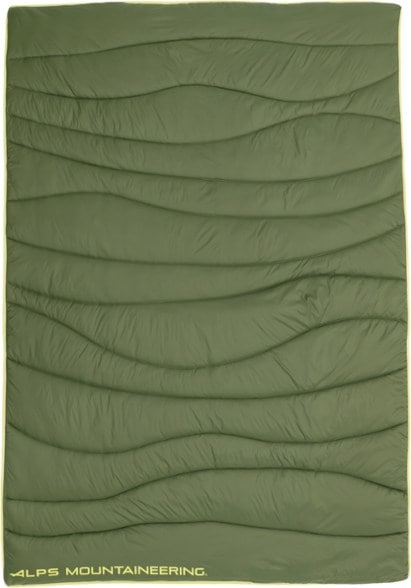 Close-up of ALPS Mountaineering insulated blanket showing textured nylon fabric and quilted stitching