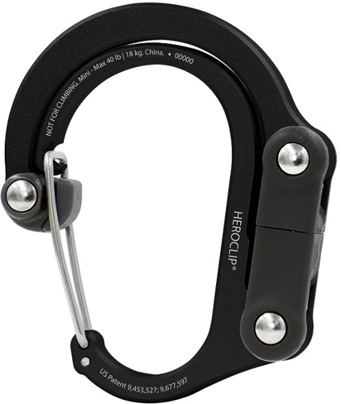 HEROCLIP mini carabiner attached to backpack for outdoor travel