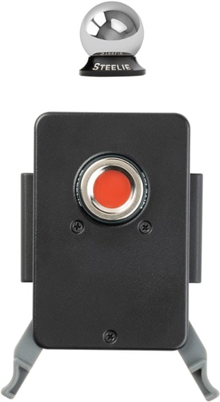 Steelie Squeeze Dash Kit mounted on car dashboard, holding an iPhone at 360° angle