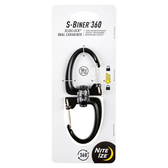 Close-up of the Nite Ize S-Biner 360 SlideLock carabiner highlighting its dual locking mechanism.
