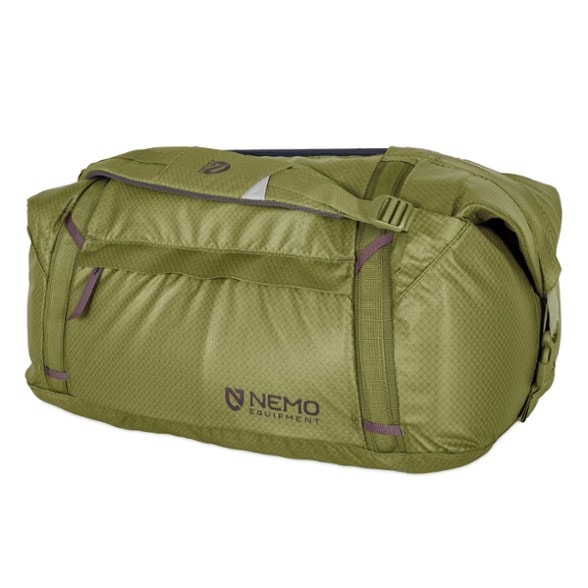 NEMO Double Haul 55L duffel in tote mode with backpack straps visible