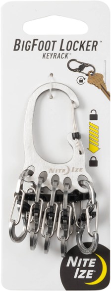 BigFoot KeyRack Pro Key Organizer showing its vibrant color and sturdy carabiner attachment.