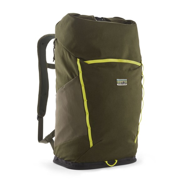 Front view of eco-friendly water-resistant backpack with hydration sleeve and multiple pockets