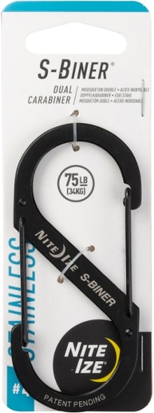 Top view of IronGrip S-Biner #4 dual carabiner clipped to backpack strap outdoors