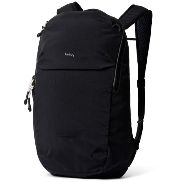Front view of Weekend Adventure Backpack showcasing its sleek design and water bottle pocket.