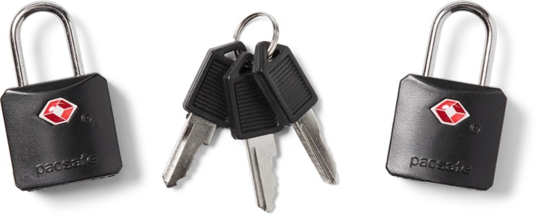 Close-up of ProSafe 620 luggage lock showcasing its brass and plastic construction.