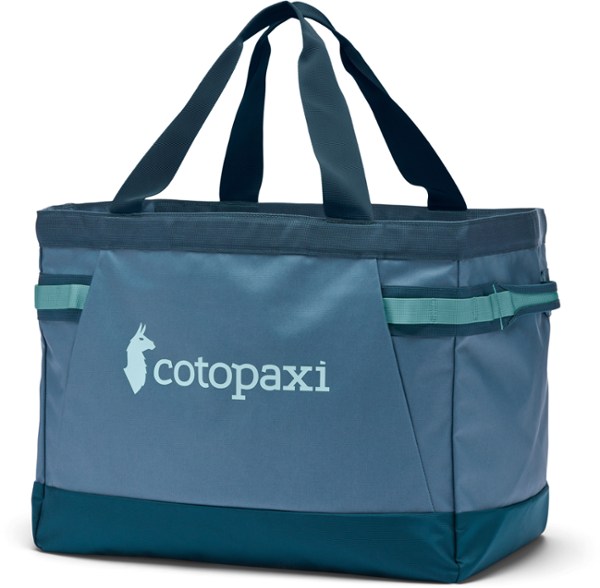 Allpa 60L Adventure Gear Tote viewed from the side with gear packed inside