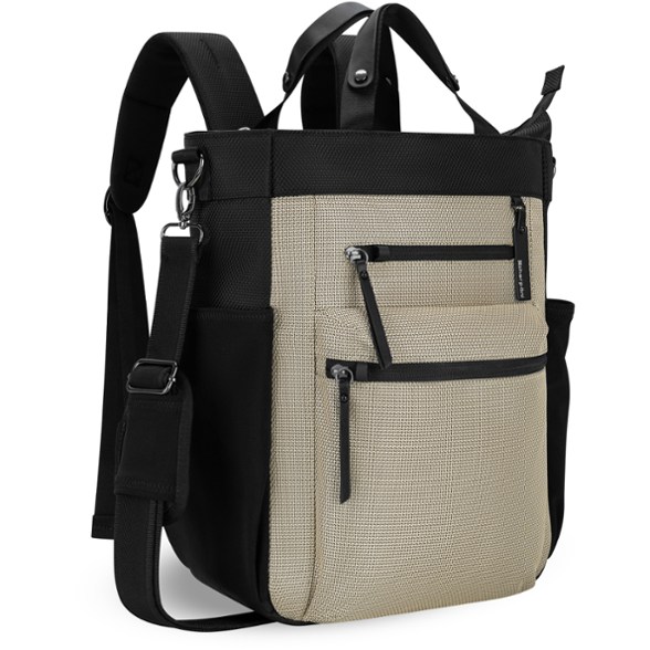 Front view of the Soleil Convertible Anti-Theft Women's Backpack in use as a crossbody bag, showcasing its stylish design.
