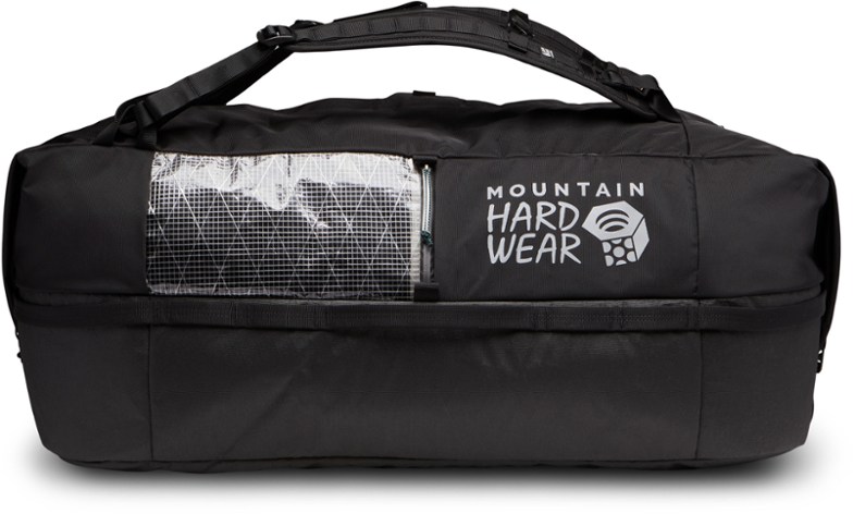 Front view of SummitVault 100L duffel bag showing oversized zip and grab handles