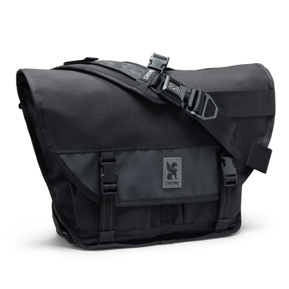 Chrome Citizen 15L messenger bag in urban setting with laptop inside.