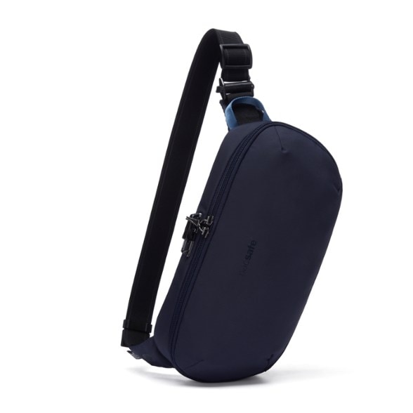 Pacsafe Urban Anti-Theft Sling Bag worn as a crossbody, demonstrating versatility.