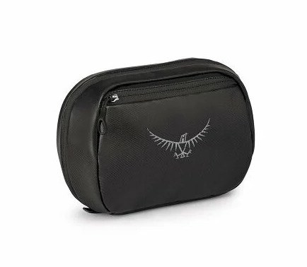 Waterproof hanging toiletry kit unzipped, showing mesh compartments and TPU-coated interior