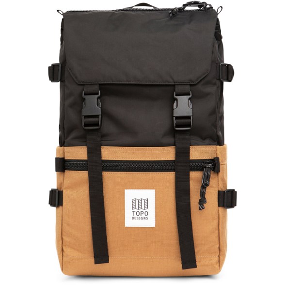 Rover backpack in black with laptop sleeve visible, styled for urban use