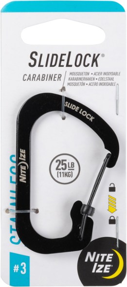 SlideLock carabiner attached to a keyring, showing its slim aluminum profile