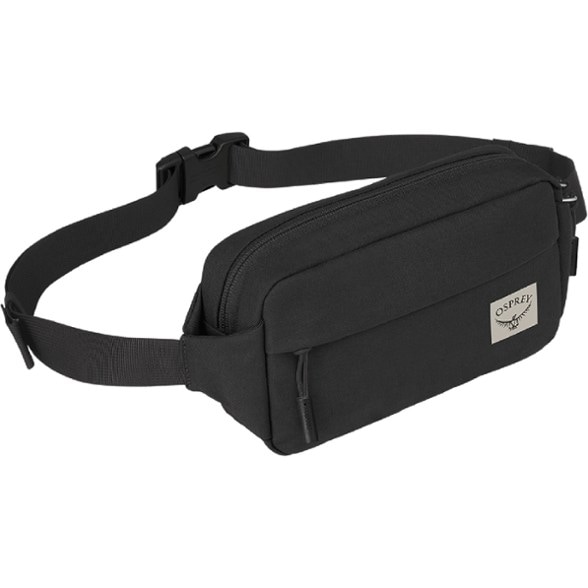 Front view of the Arcane waterproof waist pack on hiking trail