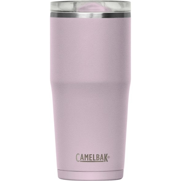 Close-up of Thrive vacuum-insulated tumbler showing stainless steel finish and leakproof lid
