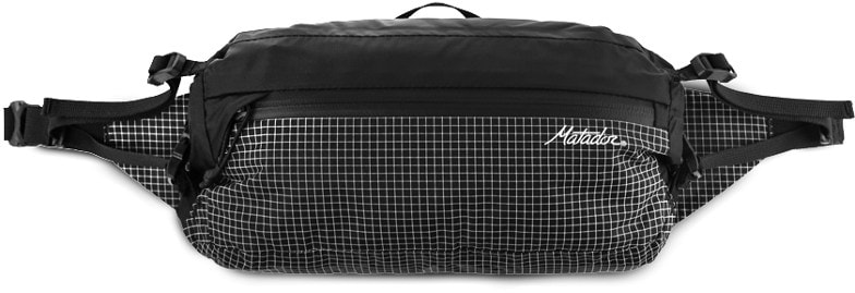 Close-up of StormFlex waterproof fanny pack showing sealed roll-top closure