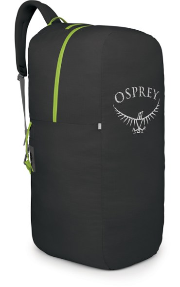 Side view of Osprey TravelShield Medium packable duffel bag with reinforced grab handle