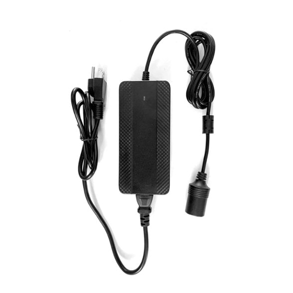 Front angle of the Ignik AC/DC adapter showing plug and cord for heated pads