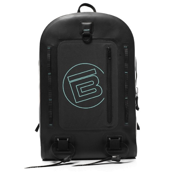 AquaShield 28L waterproof backpack in a mountainous landscape, emphasizing its rugged use.