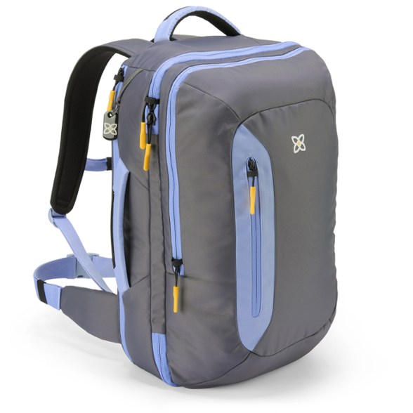 Front view of Sherpani Santiago 35L travel backpack with RFID protection and water bottle holder