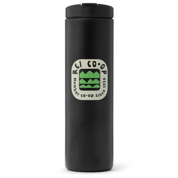 Leakproof stainless steel travel mug with a community graphic, ideal for coffee.