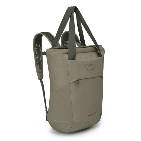 Osprey Daylite Tote Pack worn as a backpack, showcasing side pockets and sleek design