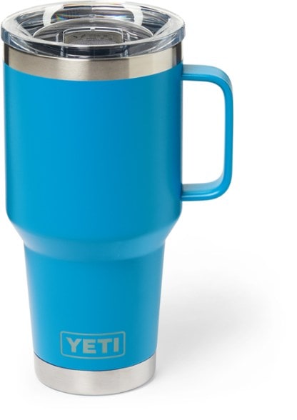 YETI Rambler 30 oz. insulated travel mug with Stronghold Lid, shown upright on a white background, highlighting its sleek black finish and ergonomic handle.