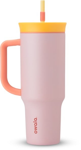 HydraSip 40 oz insulated tumbler showcasing the push-button lid from the side.