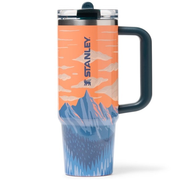 The Stanley Quencher ProTour 30 oz flip straw tumbler with nature-inspired design, perfect for any adventure.