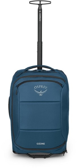 Osprey Ozone 2-Wheel Carry-On luggage with a 16-inch laptop sleeve, showcasing its ultralight design and High Road LT frame.