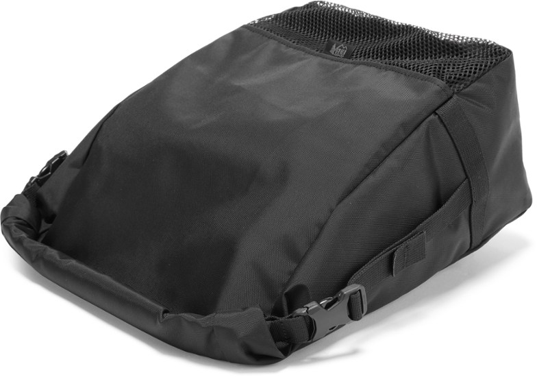 Travel shoe storage bag with waterproof material and roll-top closure