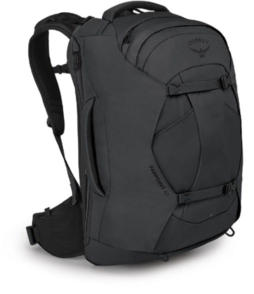 Osprey Farpoint 40 travel backpack displayed with adjustable straps, ideal for men.