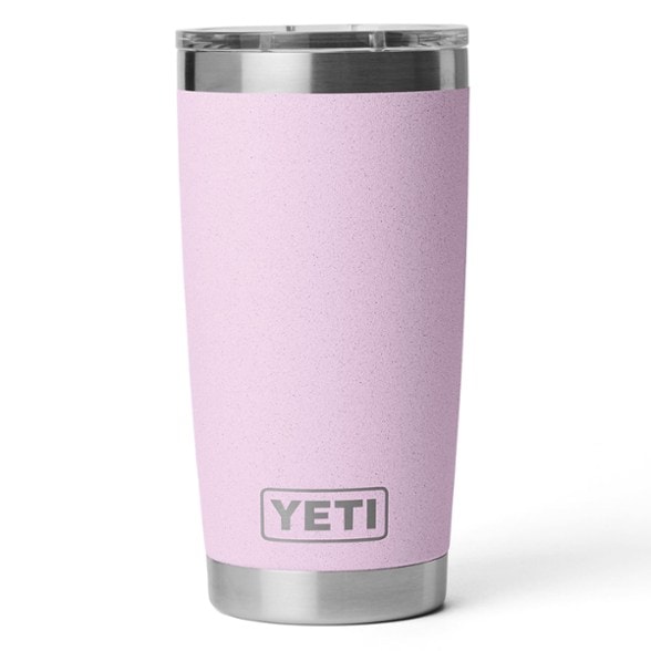 Close-up of the YETI Rambler stainless steel cup with MagSlider lid, showcasing its durable finish