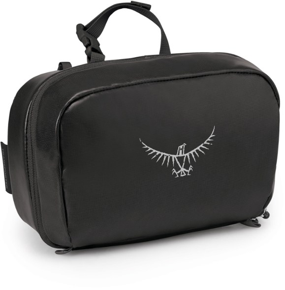 Eco-Friendly Hanging Toiletry Organizer showcasing all zippered compartments and pockets.