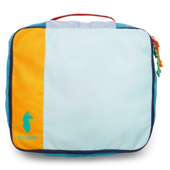Cotopaxi 10L Del Día Travel Organizer Cube with mesh panels, showcasing its unique design.