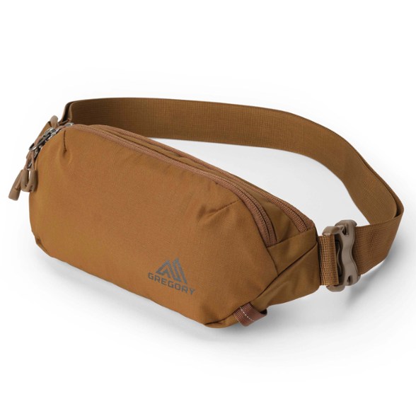 Front angle view of Rhune EcoFlex waist pack showing main compartment and belt strap