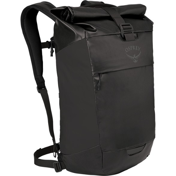 Osprey Transporter Roll-Top backpack in use during a commute, showcasing waterproof design