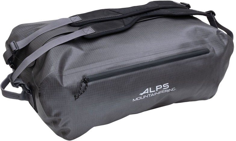 Waterproof duffel bag with exterior zipper and carry handles for travel