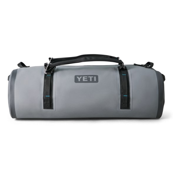 Close-up of HydroGuard waterproof duffel with high-density nylon shell and waterproof zipper