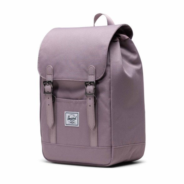 Close-up of Herschel Retreat Mini travel pack with eco-friendly fabric and drawcord closure