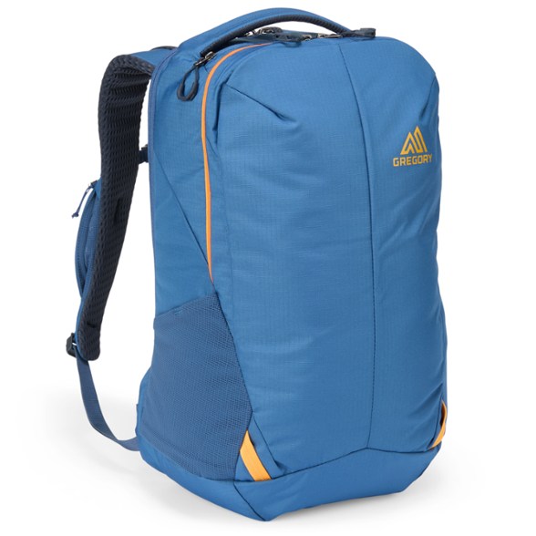 Front view of Eco-Friendly Rhune 22 Travel Backpack with laptop sleeve and multiple pockets.