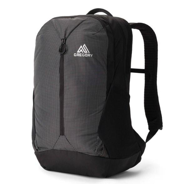 Side view of the Gregory Eco 28L Laptop Backpack, showcasing its padded shoulder straps and external pockets.