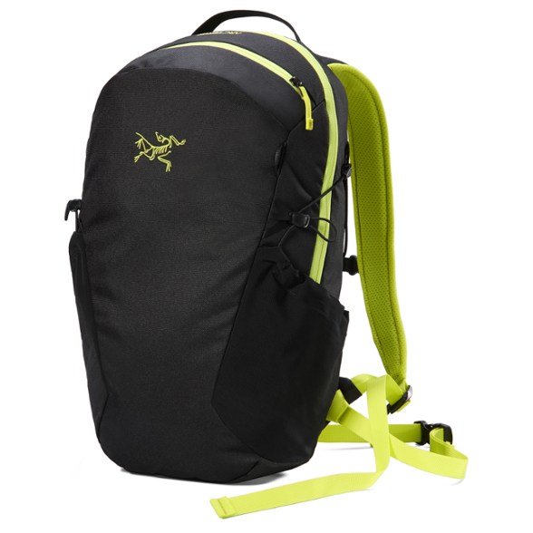 Arc'teryx Mantis 16 Backpack loaded with hiking gear on a mountain trail