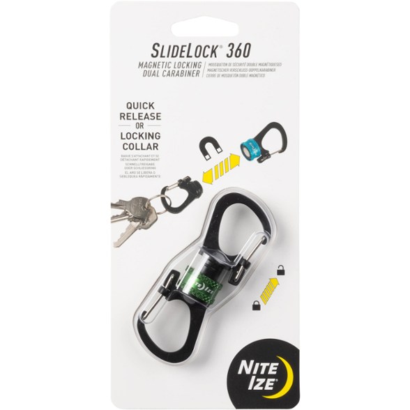 Nite Ize magnetic locking dual carabiner attached to keys and small tools