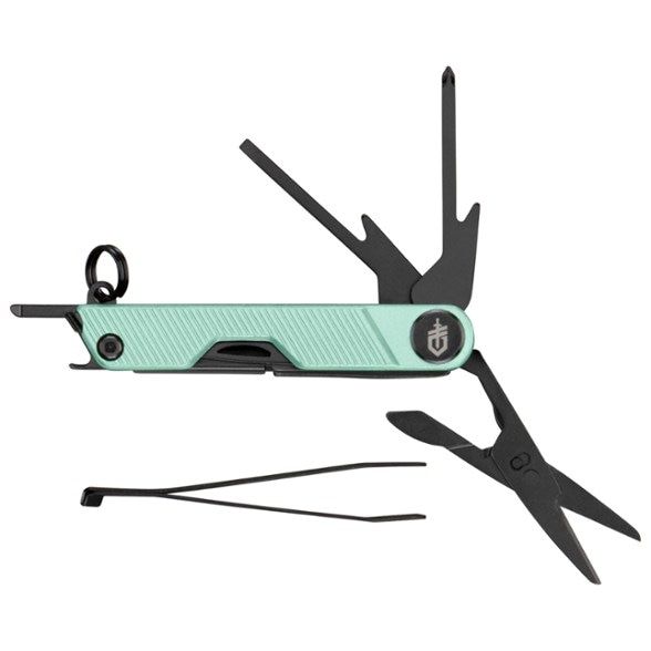 Gerber Armbar Mini multi-tool showcasing six integrated tools including scissors and a screwdriver.
